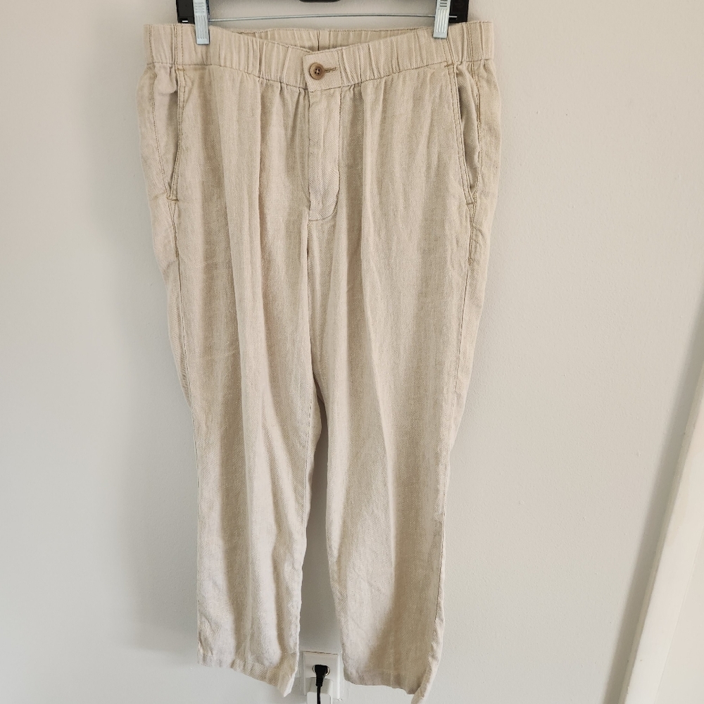 Tommy Bahama Pants Beige Drawstring Linen Blend Lightweight Beach Men's L
